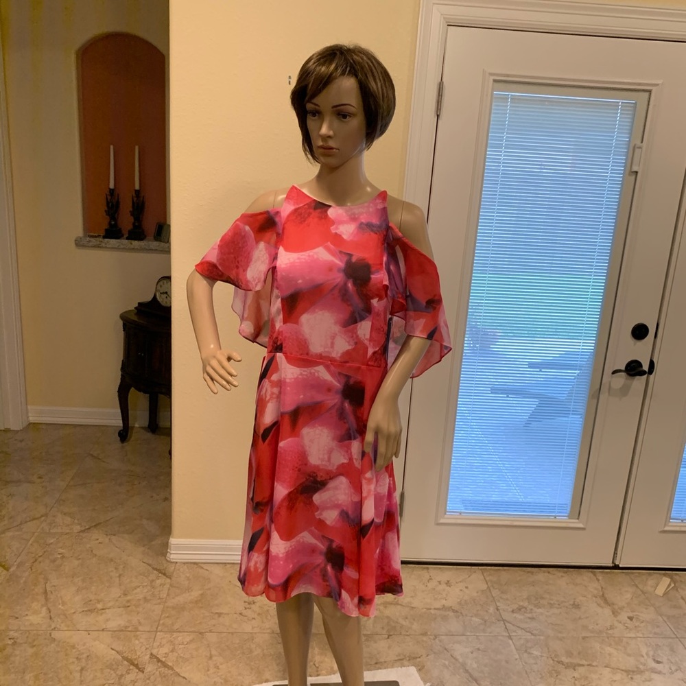 Halston Pink & Coral Combo Dress